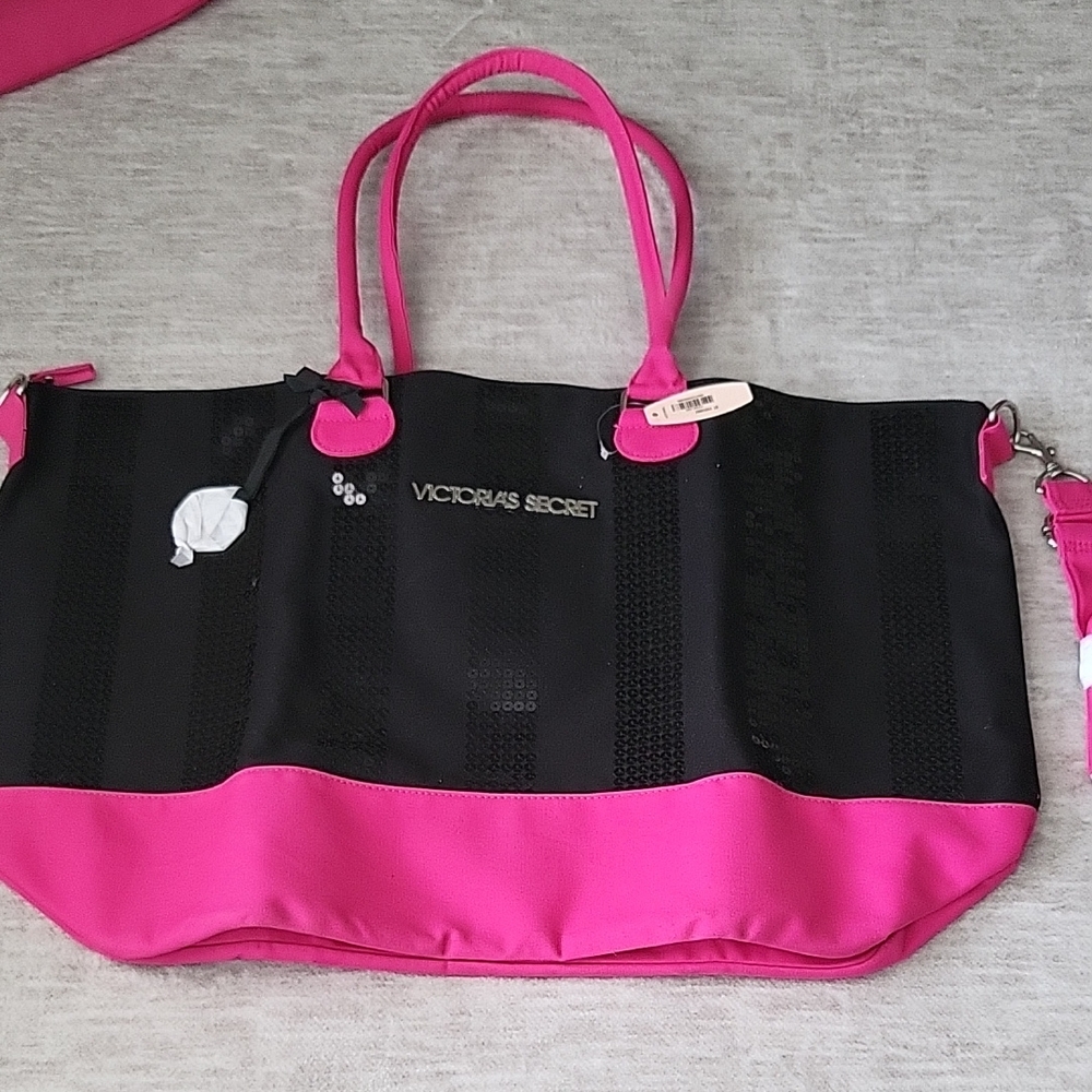 Victoria's Secret Black and Hot Pink Tote